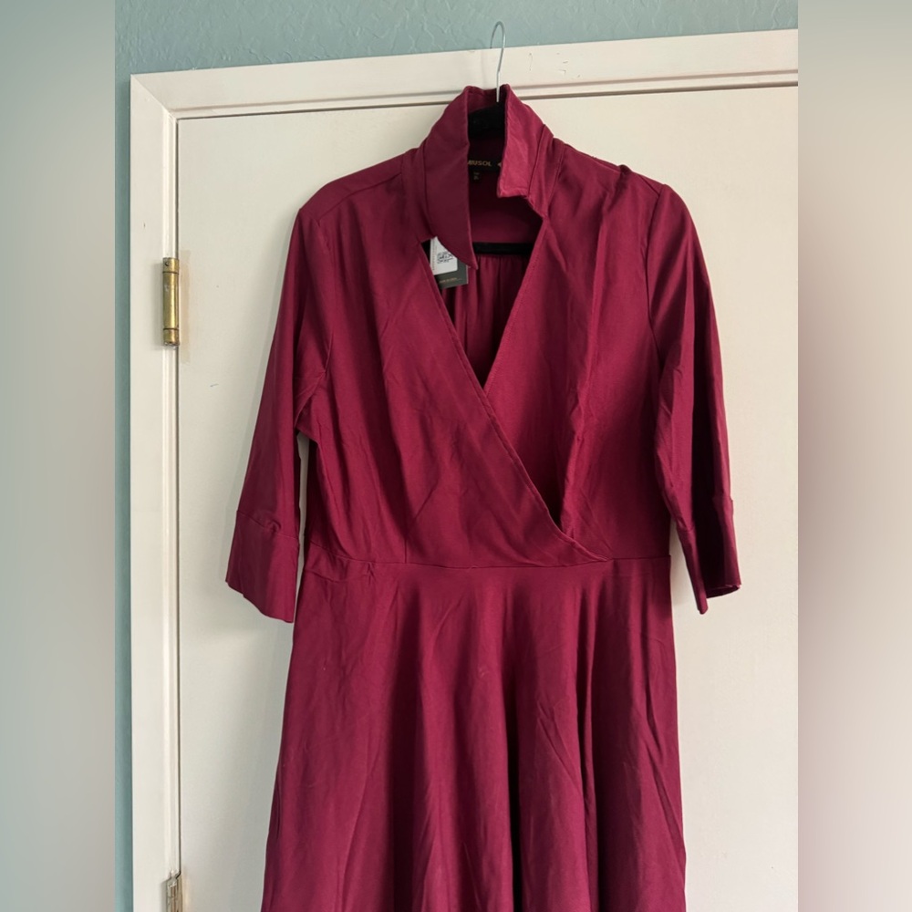 Burgundy V-Neck Dress